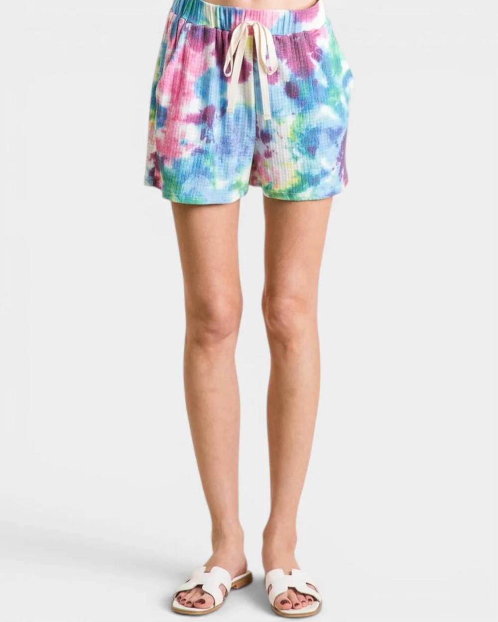 NEW BIBI tie dye french terry casual shorts in mutli
